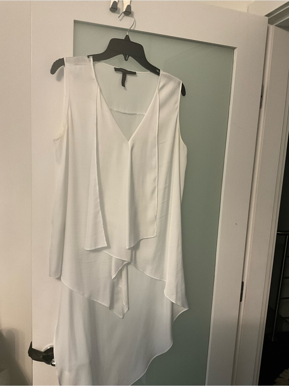 BCBGMaxAzria White Sleeveless Chiffon Overlay Top
